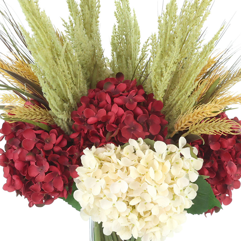 Fall Hydrangea and Heather Arrangement in Decorative Vase