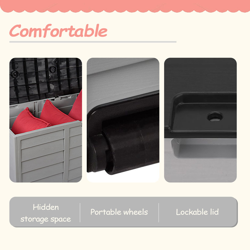 75Gal 260L Outdoor Garden Plastic Storage Deck Box Chest Tools Cushions Toys Lockable Seat, Dark Gray