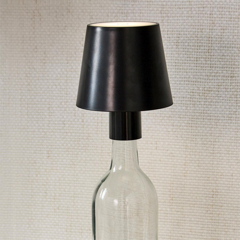 Lampe bouteille DEL portable sans fil noire - Convient à la plupart des bouteilles et bocaux, 14 cm de hauteur, rechargeable, intensité lumineuse réglable en continu sur 3 couleurs