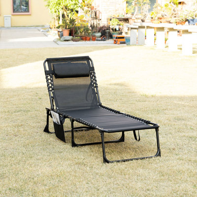 Aidean Portable Reclining Chaise Lounge Chair - 5-Position Adjustable Backrest, Removable Pillow & Side Pocket, Folding Sun Lounger for Patio, Pool, C