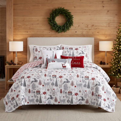 Southshore Fine Linens Holly Jolly Lane Comforter Bedding Set, 6-Piece, 1 Comforter, 2 Shams, 2 Throw Pillows and 1 Pillow Cover, Full/Queen