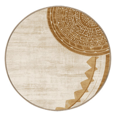 Tapis beige lavable à la machine à motif géométrique d'inspiration mondiale Bensonhurst