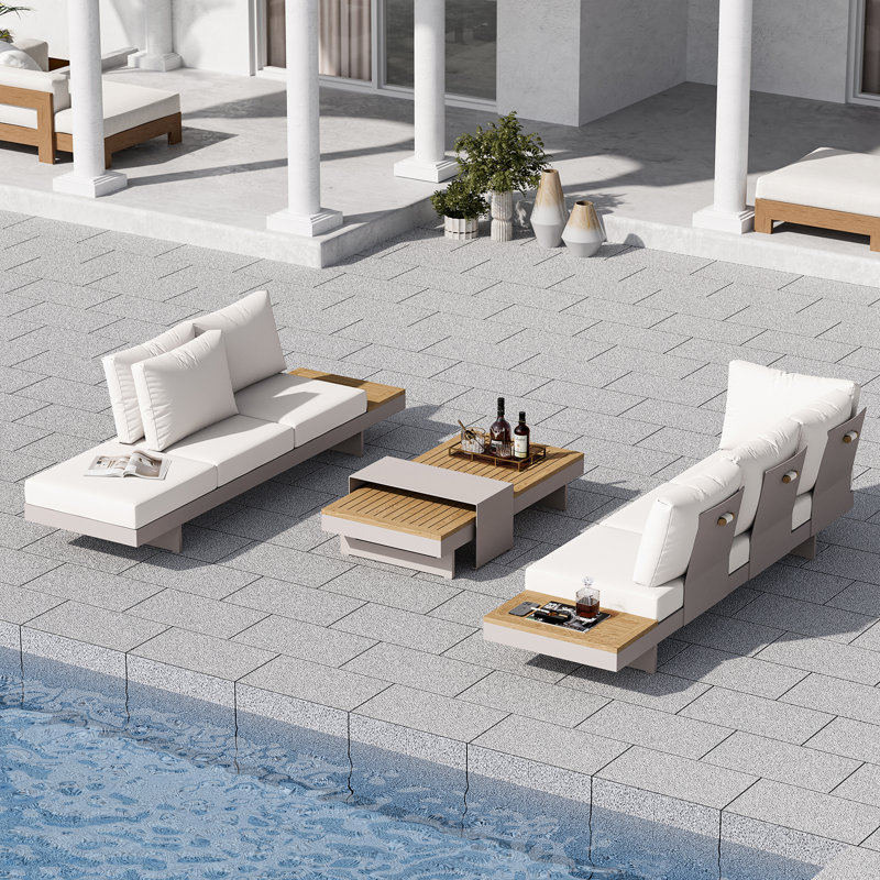 Modular Garden Sofa Set, L Shaped Garden Sofa & Coffee Table Patio Corner Group Set for Modern Garden, White