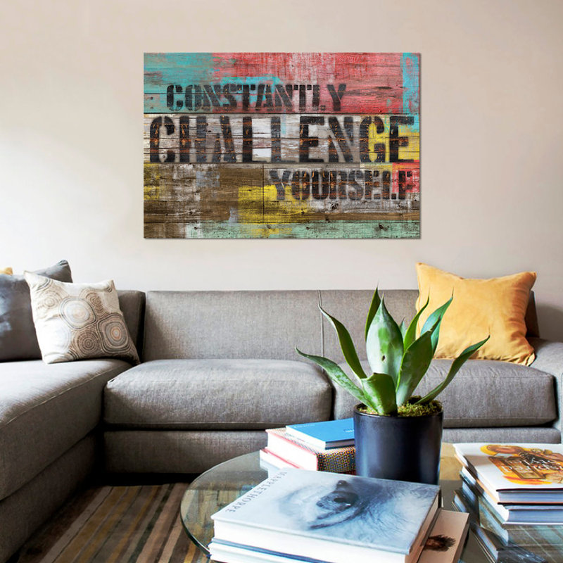 "Constamment défi vous-même" par Diego Tirigall - reproduction d'art textuel sur toile, H 40 po x l 60 po x P 1,5 po