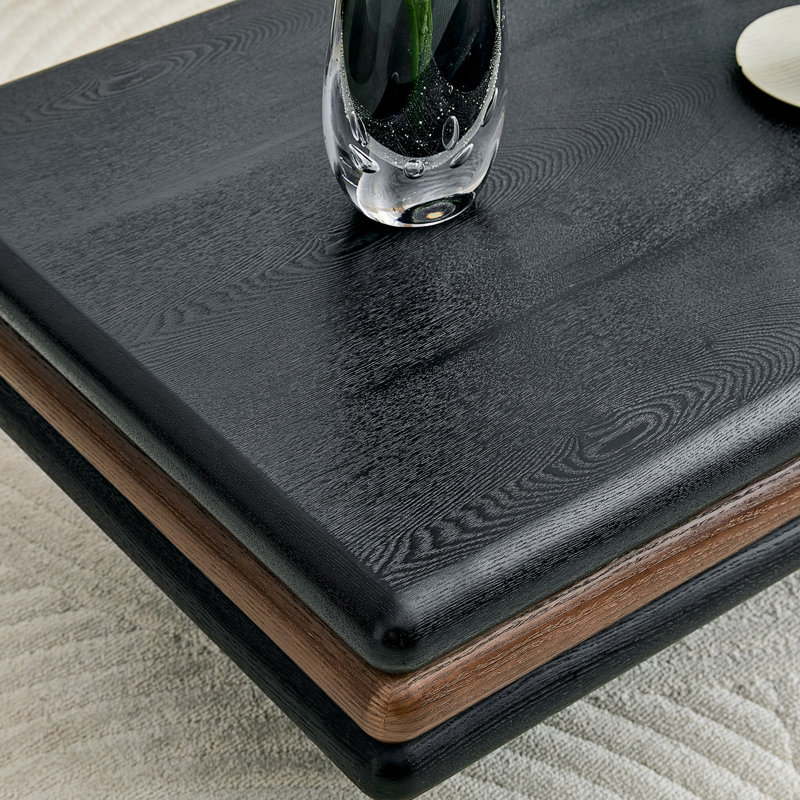 Table basse empilable moderne à 3 niveaux, Black,Walnut