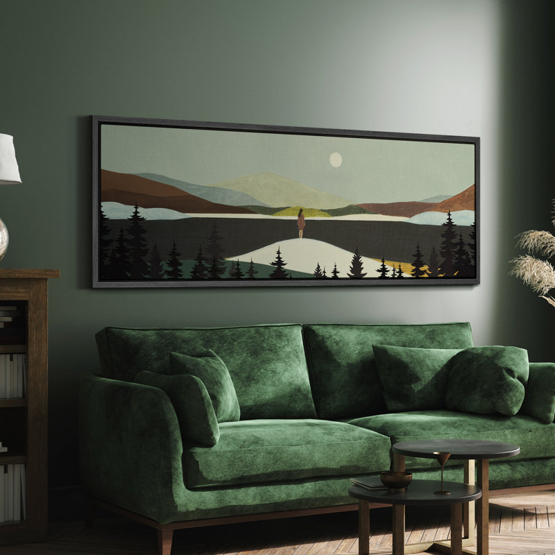 Sun Mountain Landscape Lonely - Green Abstract Landscape Mountains, reproduction d'art sur toile, H 20 po x l 60 po