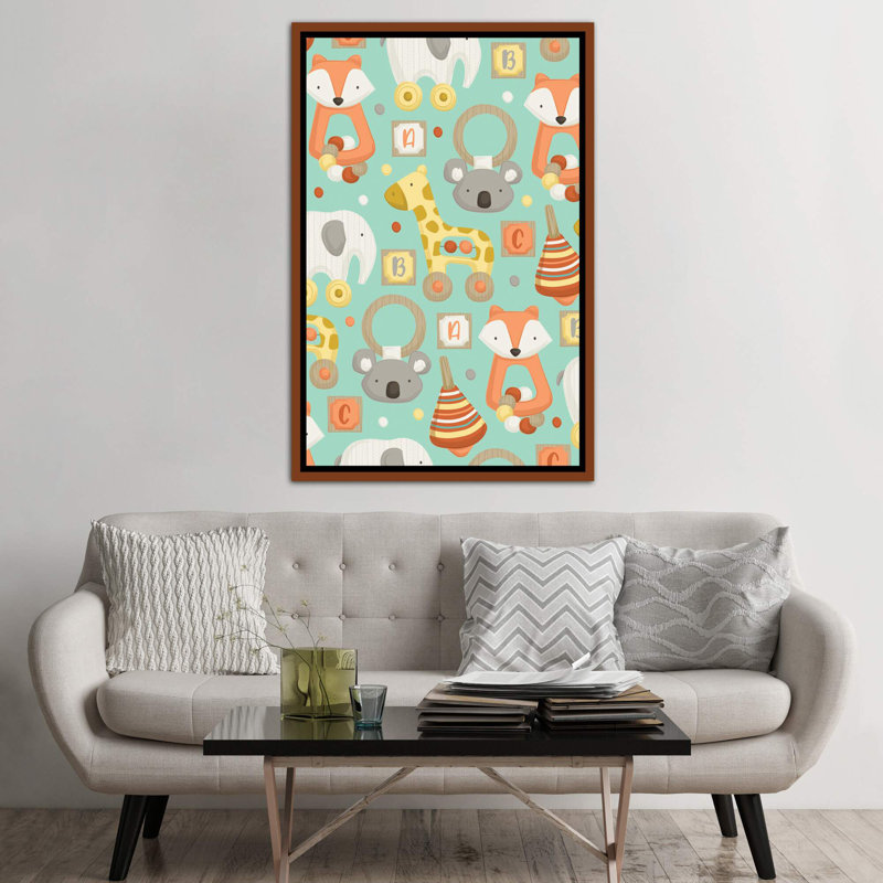 «Playtime» par Dana Saulnier - impression d'art graphique, H 60 po x l 40po x P 1,5 po, Toile avec cadre brun, Pas de tapis