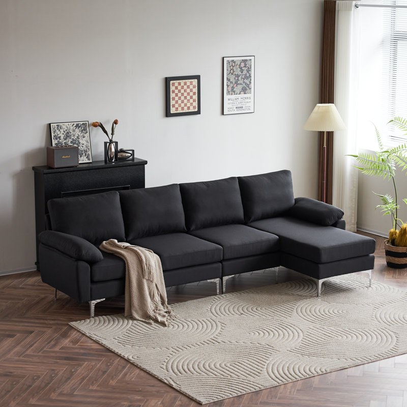 Canapé modulaire en L, 100 % lin noir