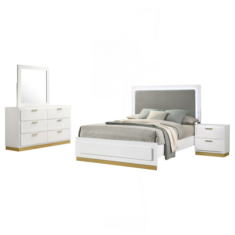 White 4-Piece Eastern King Bedroom Set, WhiteBlack, Queen