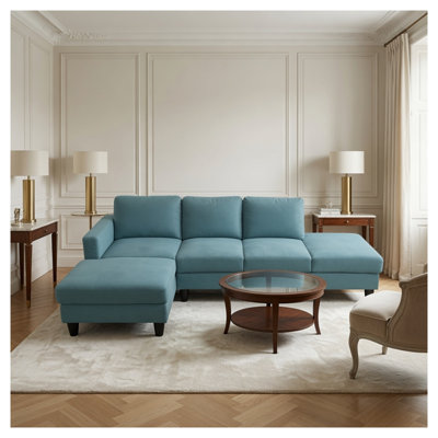 Canapé d'angle en L Lake Green 101,5 po avec méridienne à gauche et pouf, revêtement en tissu Calico, structure en bois d'ingénierie, style contemporain pour salon