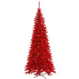 Red Tinsel Artificial Christmas Tree with LED Lights