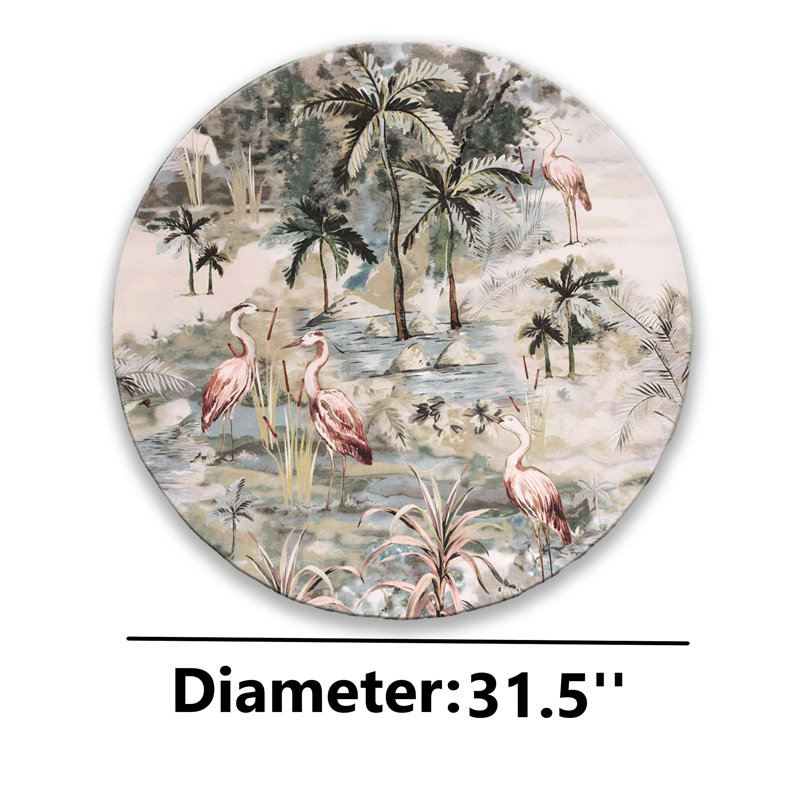 Tapis lavable en coton «Exotic Heron Landscape», Rond 2 pi 8 po