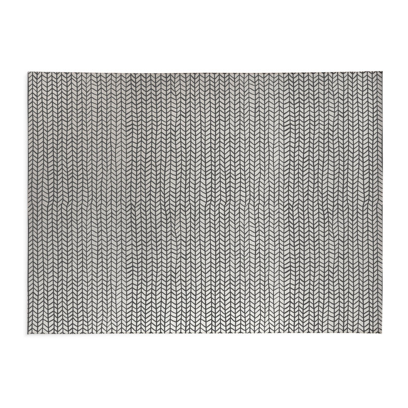 Chevron Feather Lightweight Non-Slip Kitchen Mat, Rectangle 5' x 7', Ivory/Charcoal