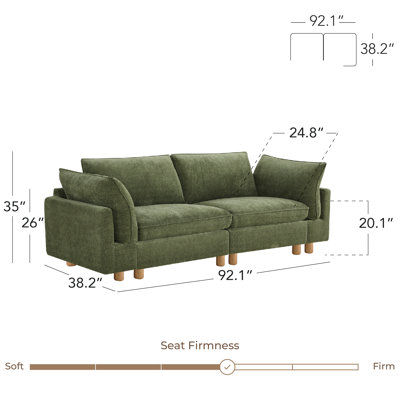 Solena 92" W 2-Piece Upholstered Modular Sofa With Solid Wood Base