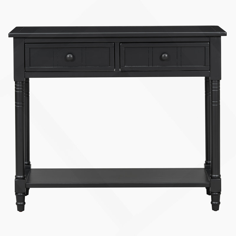 Daisy Series Console Table Traditional Design With Two Drawers And Bottom Shelf (Black), Black