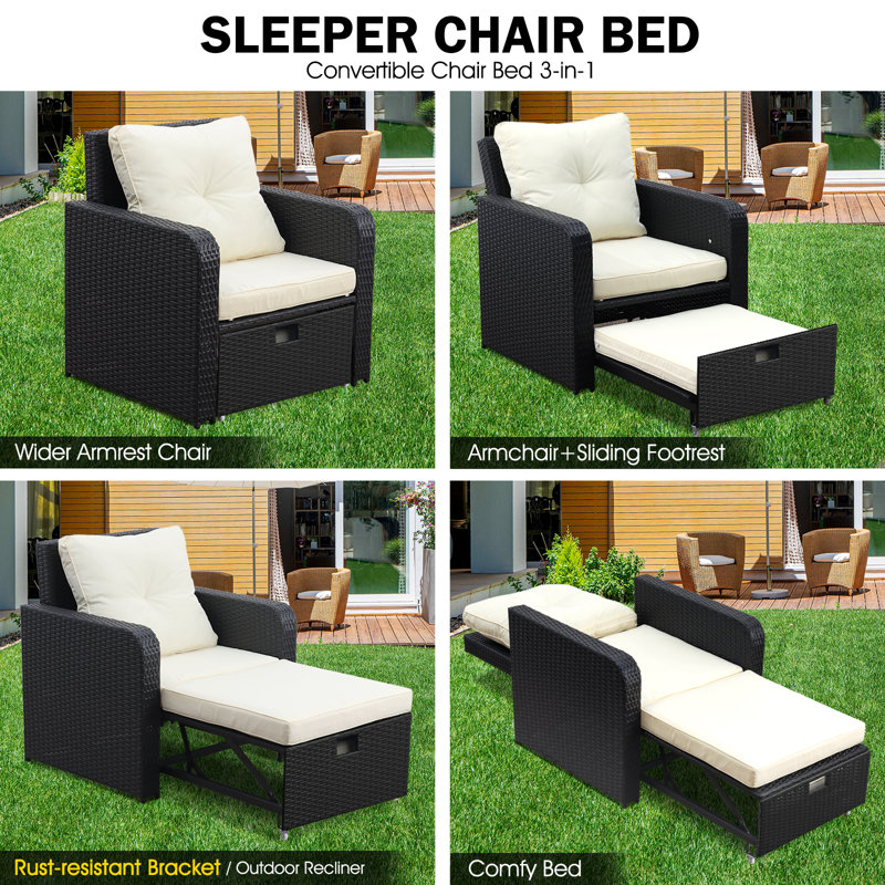 JULY'S SONG Convertible Wicker Chaise Lounge with Adjustable