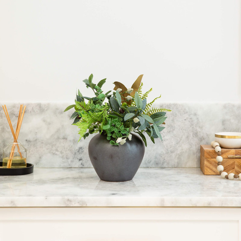 7In. Black Round Urn Vase
