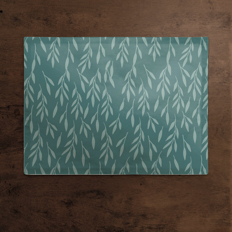Polyester Teal Leaf Pattern Rectangle Placemat