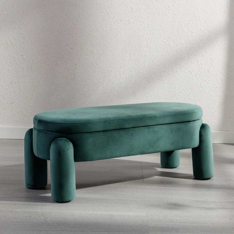 Lolanda Upholstered Storage Bench, Green Velvet
