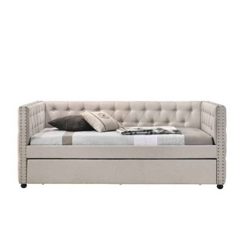 Wickman Daybed with Trundle,Platform Bed,Bed Frame, Beige, Full / Double, Solid + Manufactured Wood