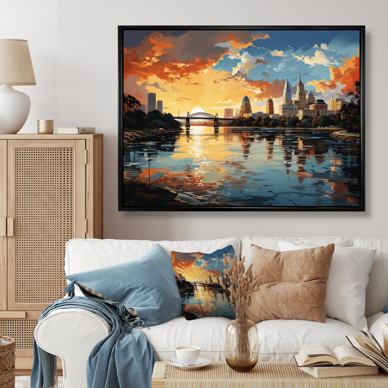 «City Austin Popart III», reproduction sur toile, Cadre flottant noir, H 30 po x l 40 po x P 1,5 po