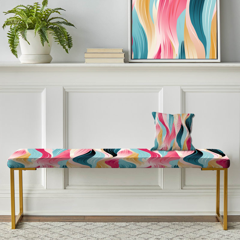 Motif à rayures bleues et roses - Banc rembourré doré