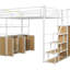 Lit mezzanine pleine grandeur de rangement blanc: escalier, garde-robe, tablettes, casiers. Gain d'espace pour tous les espaces. Fabrication robuste en métal. Instructions d'assemblage simples avec les combos: blanc. Plusieurs pièces.-1891500743