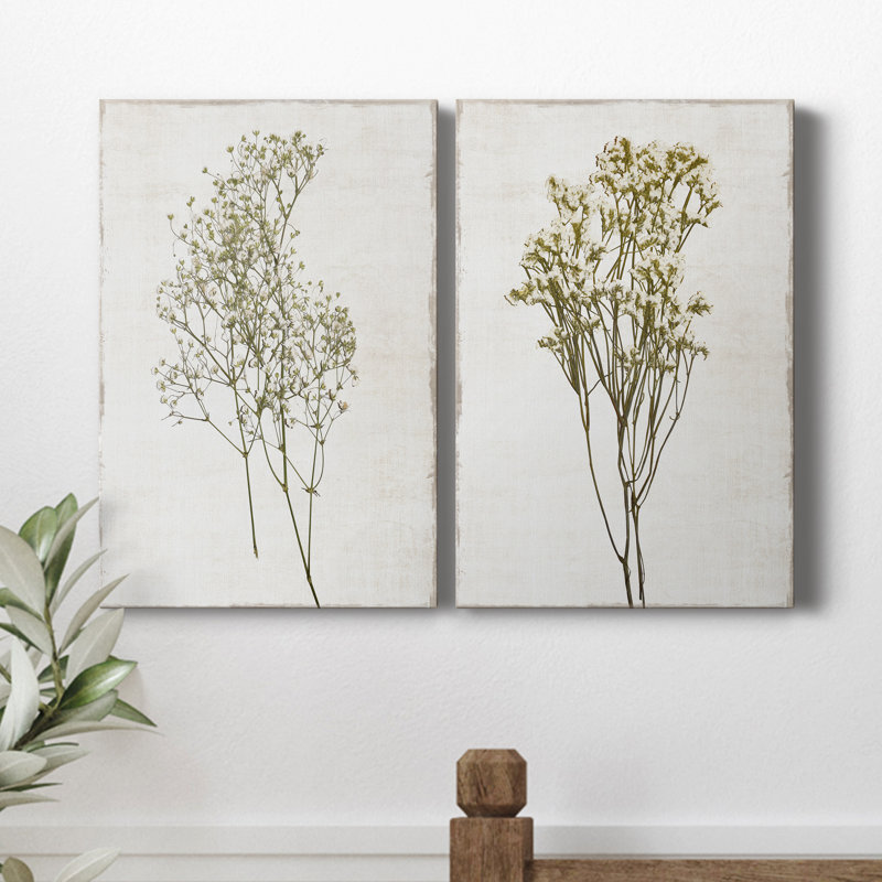 «Farmhouse Pressed Flower I», ensemble de 2 impressions, H 18 po x l 24 po x P 1 po, Toile tendue