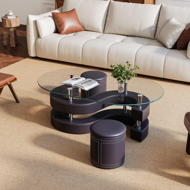 Addaly Glass Top Single Coffee Table, Brown