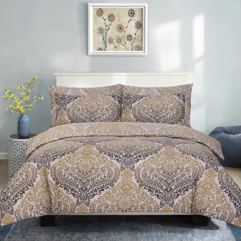 Bedding, Single Duvet Cover + 1 Standard Pillowcase, Damask Ochre