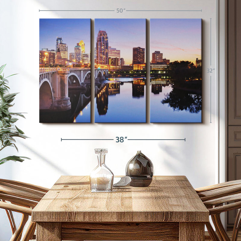 «Cityscape Of Minneapolis», 3 pièces, H 32 po x l 50 po
