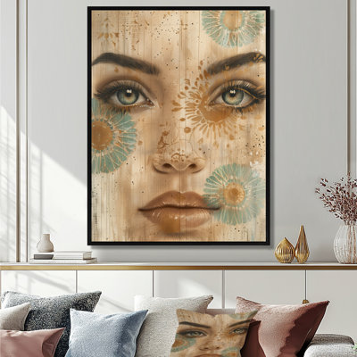 Vert et brun, Zen Boho Woman Portrait III - Reproduction d'art mural femme boho