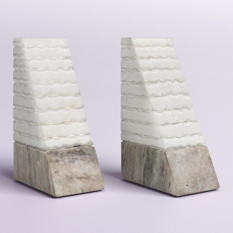 Jacia Stone Marble Bookends - Modern Geometric Decorative Accent with Heavyweight Pyramid Design, Elegant Home Decor