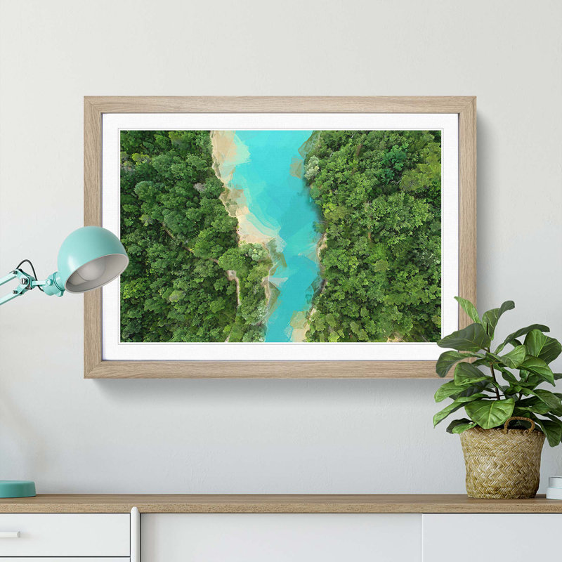 Saint Cassien Lake in France in Abstract - Picture Frame Graphic Art Print, 40cm H x 60cm W x 2cm D, Oak