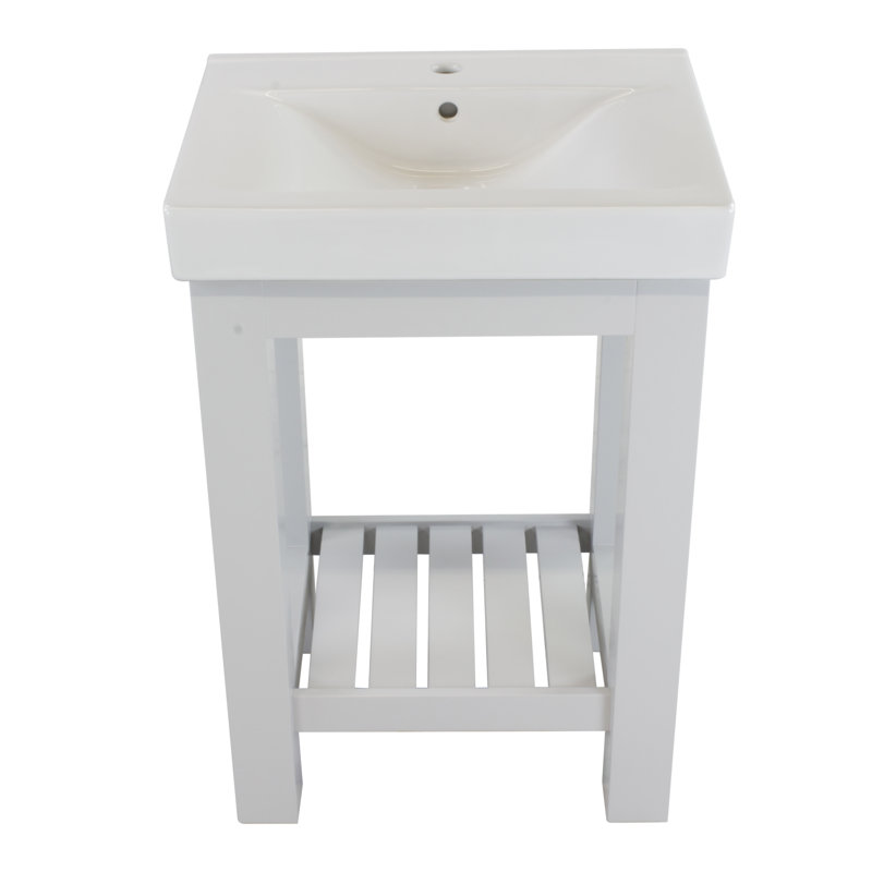 Bise 24'' Single Bathroom Vanity with Ceramic Top, Ivory, Gray