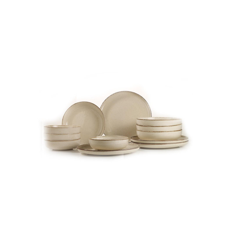 Elegant 12-Piece Dinner Set, Cream Porcelain | Includes 4 Service Plates (9.4 inches), 4 Plates (7.9 inches), 4 Bowls (5.9 inches) | Dishwasher & Microwave Safe | Perfect for Formal Dining & Everyday Use