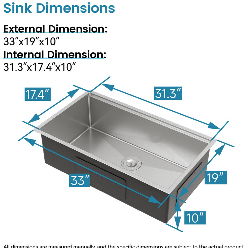 Évier de cuisine moderne 33 po x 19 po gris foncé en acier inoxydable avec système de drainage efficace 33 po x 19 po