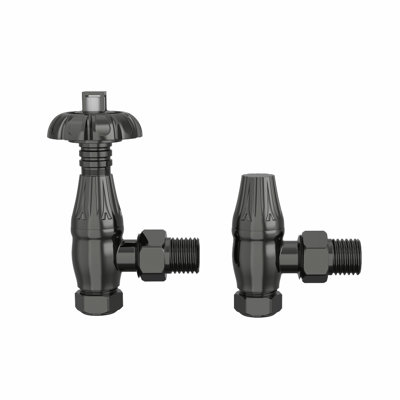 Traditional Thermostatic TRV Antique Design Angled Radiator Rad Valves Pair Antique Brass