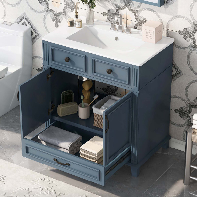 30'' Bathroom Vanity With Ceramic Sink, Blue