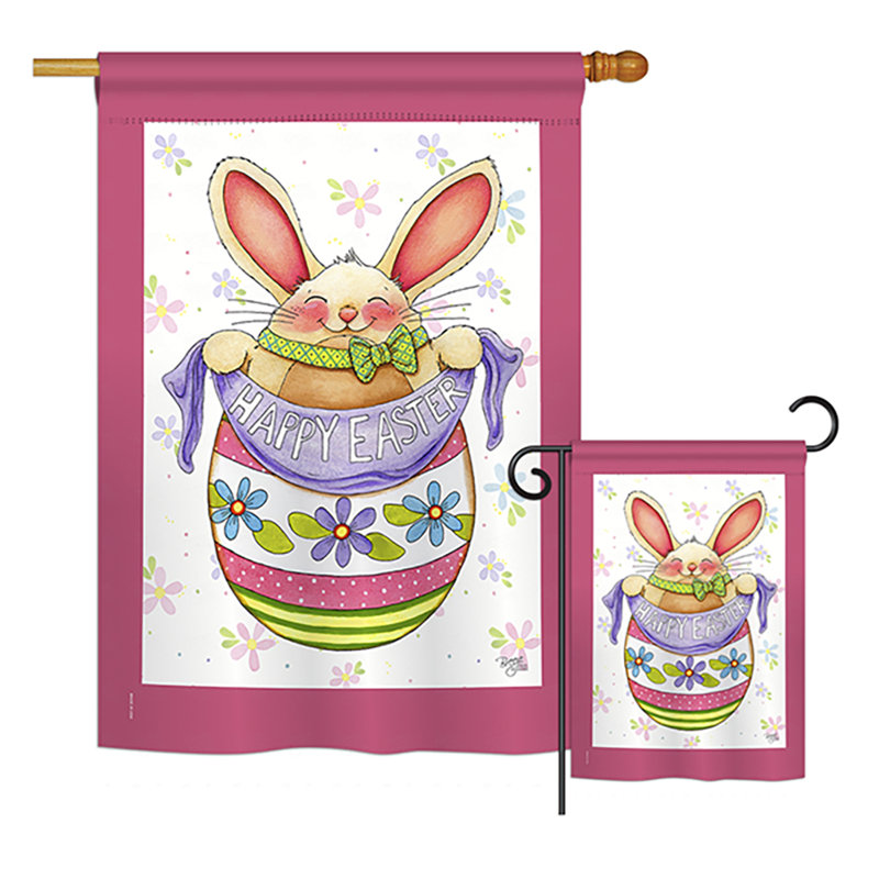 Ensemble de 2 drapeaux en polyester décoratif à motif de lapin à 2 côtés oeuf