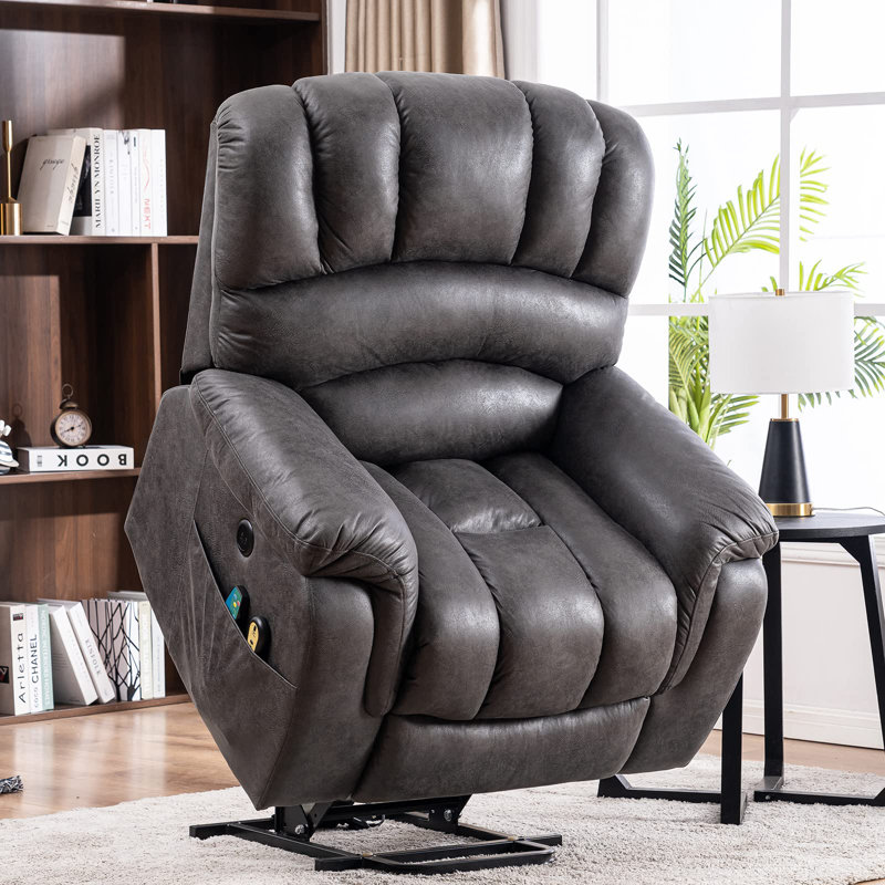 Meetwarm Large Power Lift Heavy Duty Overstuffed Wide Electric Recliner Chair, Gray Microsuede