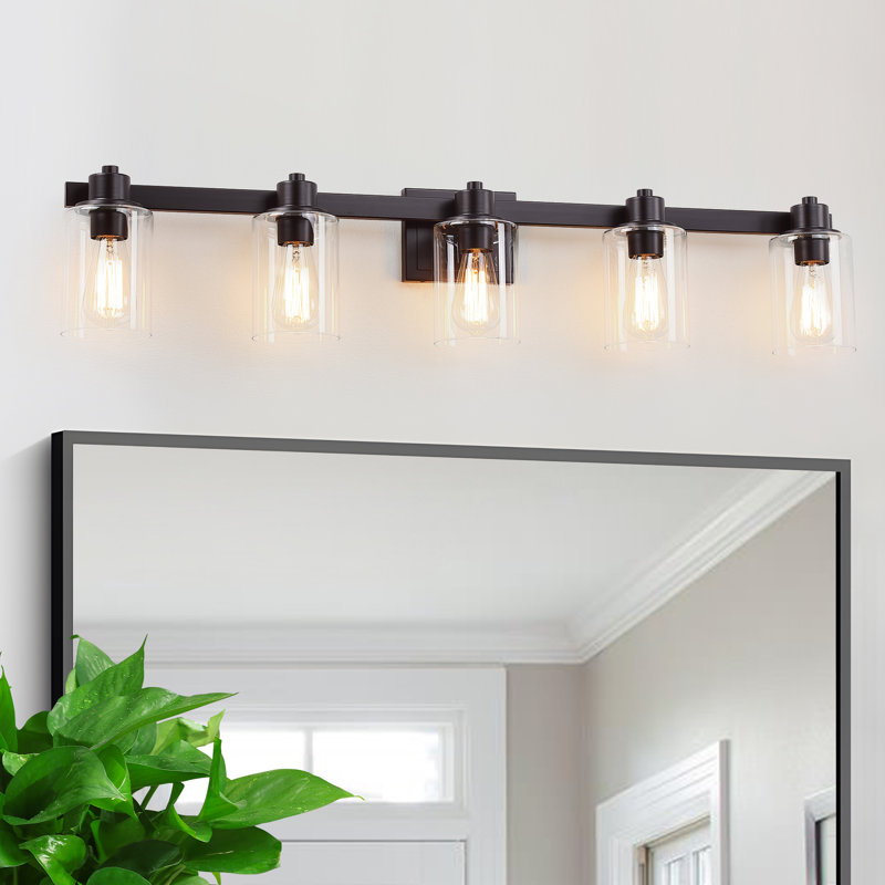 Luminaire de meuble-lavabo 40 po 5 lumières bronze huilé avec abat-jour en verre 40 po, Bronze frotté à l'huile, 5 lumières