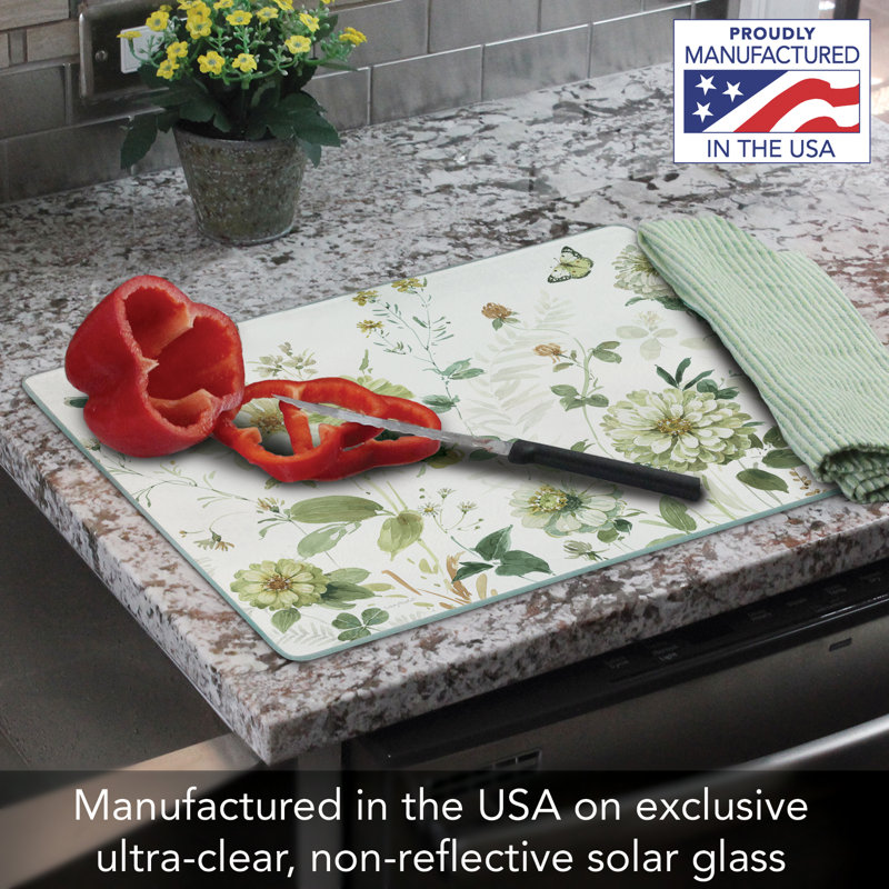 Green Fields Tempered Glass Rectangular Cutting Board