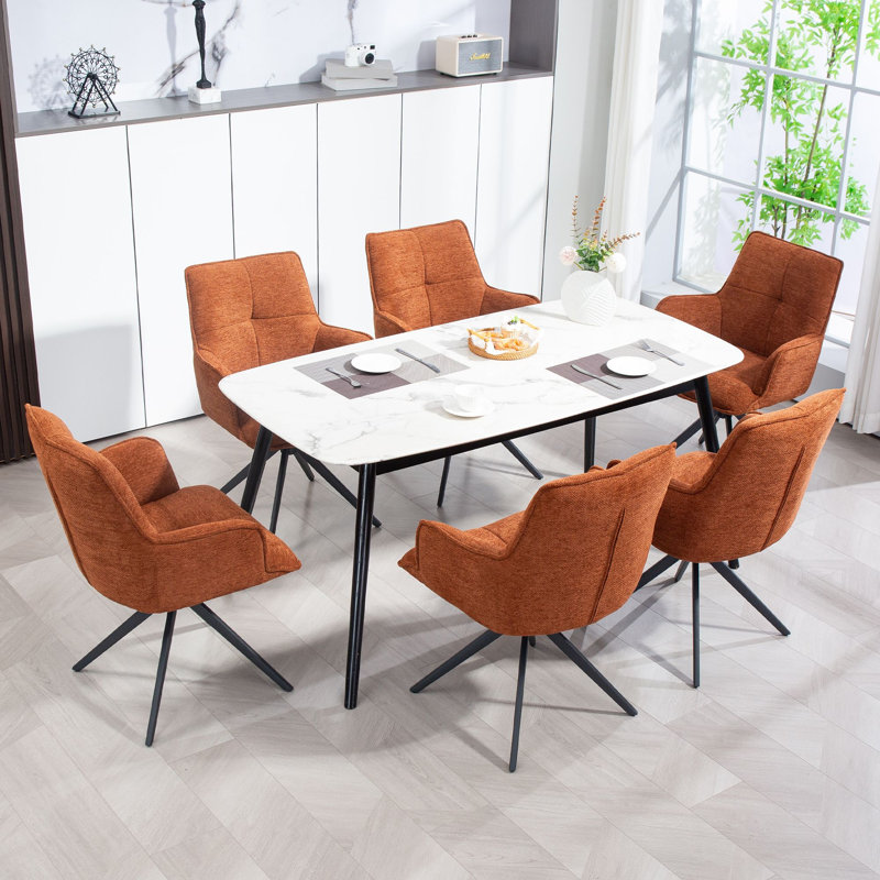 360° Swivel Dining Chairs, Modern Chenille Upholstered Armchairs With Ergonomic Back Support, Sturdy Metal Legs For Kitchen & Dining Room