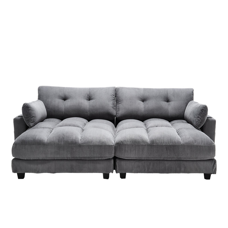 Élégant lit en velours côtelé avec fonction d'inclinaison et ajustement latéral du canapé douillet, Gris