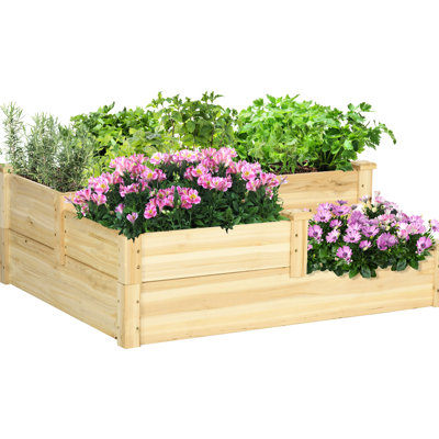Jardinière surélevée en bois à 3 niveaux, pour l'extérieur, 108 x 89,5 x 37 cm, profondeur en escalier, grande polyvalence de plantation, convient à diverses plantes et besoins spécifiques.