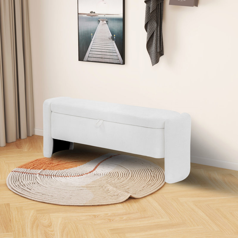 Banc de rangement rembourré 100% polyester Battifora, Blanc