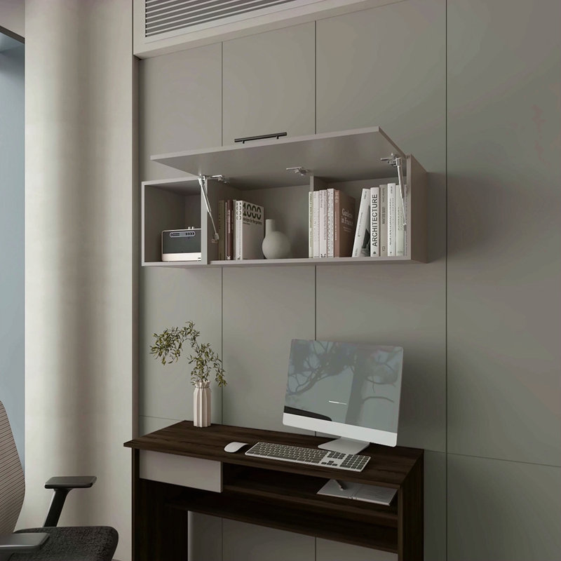 Armoire murale fumée avec accoudoirs pneumatiques et rangement ouvert