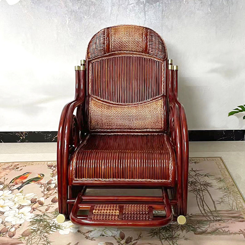 Chaise berçante en rotin avec repose-pieds rétractable, Brun-roux