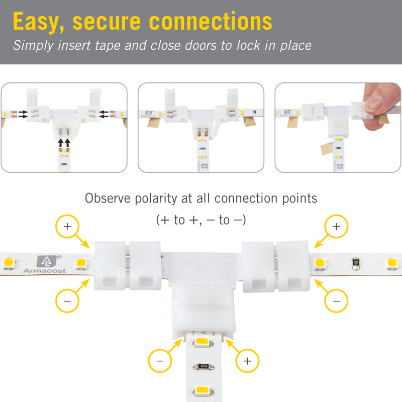 Connecteurs de ruban adhésif à ruban 2 broches à DEL SureLock Pro